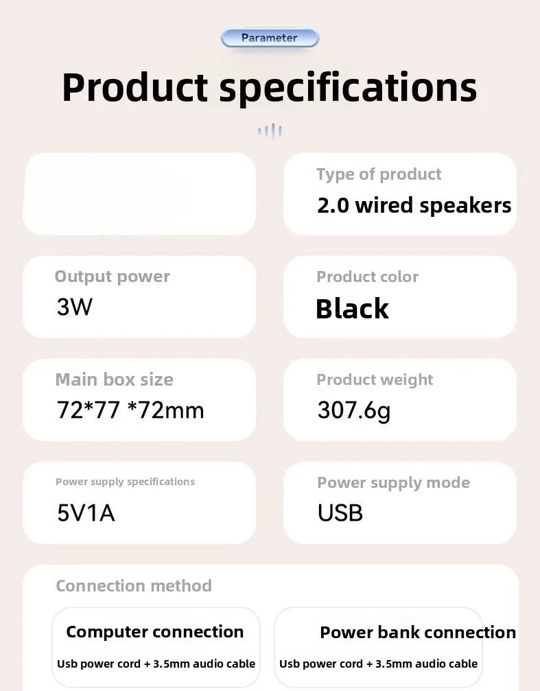 Computer Speakers, Mini Speaker with Cool Lights and Stereo Sound 6W USB Powered 3.5 mm AUX-in Portable Speaker for Computer