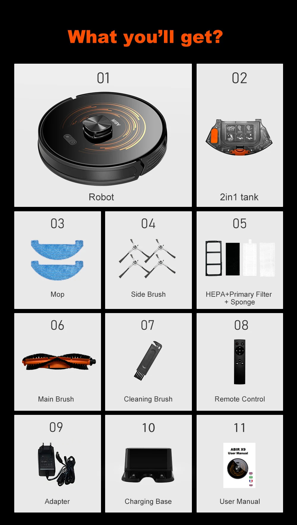 Robot Vacuum Cleaner ABIR X9 ,Laser System,Dual UV Cleaning,Auto Carpet Boost Tech,Multiple Floors Maps,Customized Room Cleaning