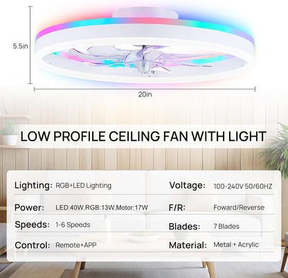 RGB Colorful Smart Bedroom Ceiling Fan Light