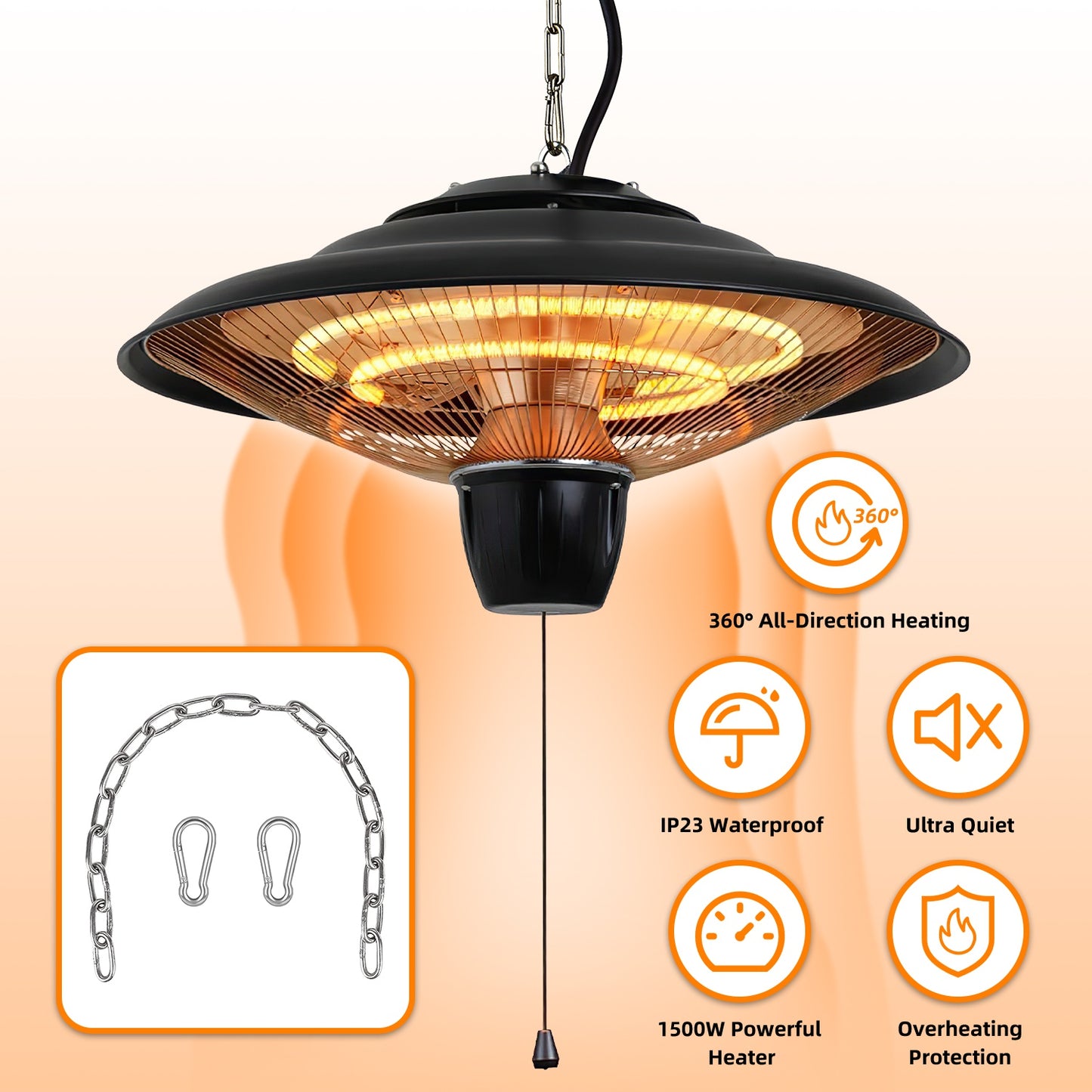 Outdoor Hanging Patio Heater Ultra-Quiet Electric Heating Lamp