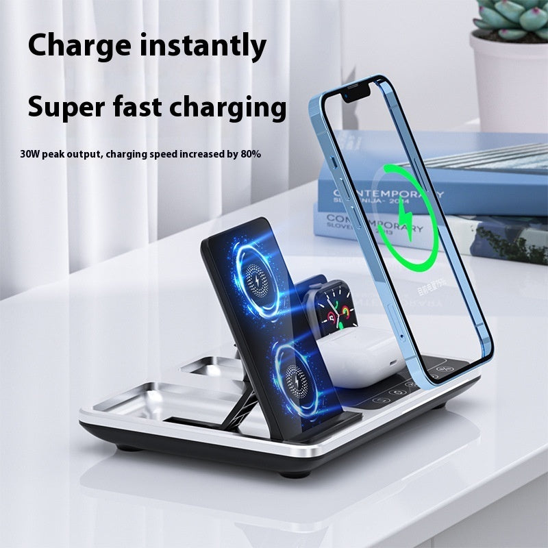 Multifunctional Wireless Fast Charging Clock Mobile Phone Folding Bracket Portable