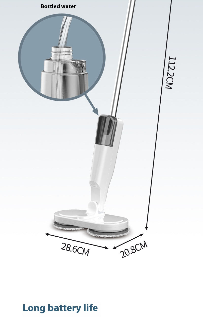 All-in-one sweeping and mopping machine design showcasing bottled water feature and long battery life.