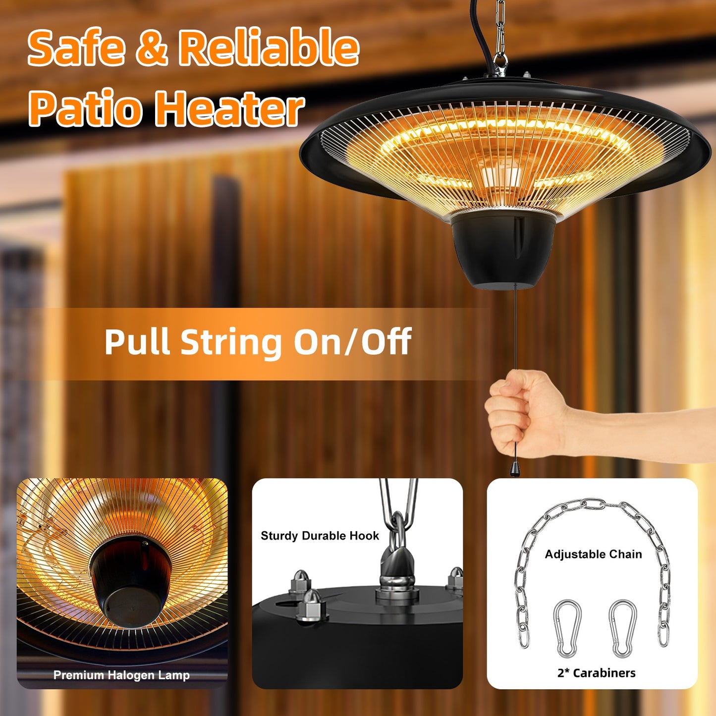 Outdoor Hanging Patio Heater Ultra-Quiet Electric Heating Lamp
