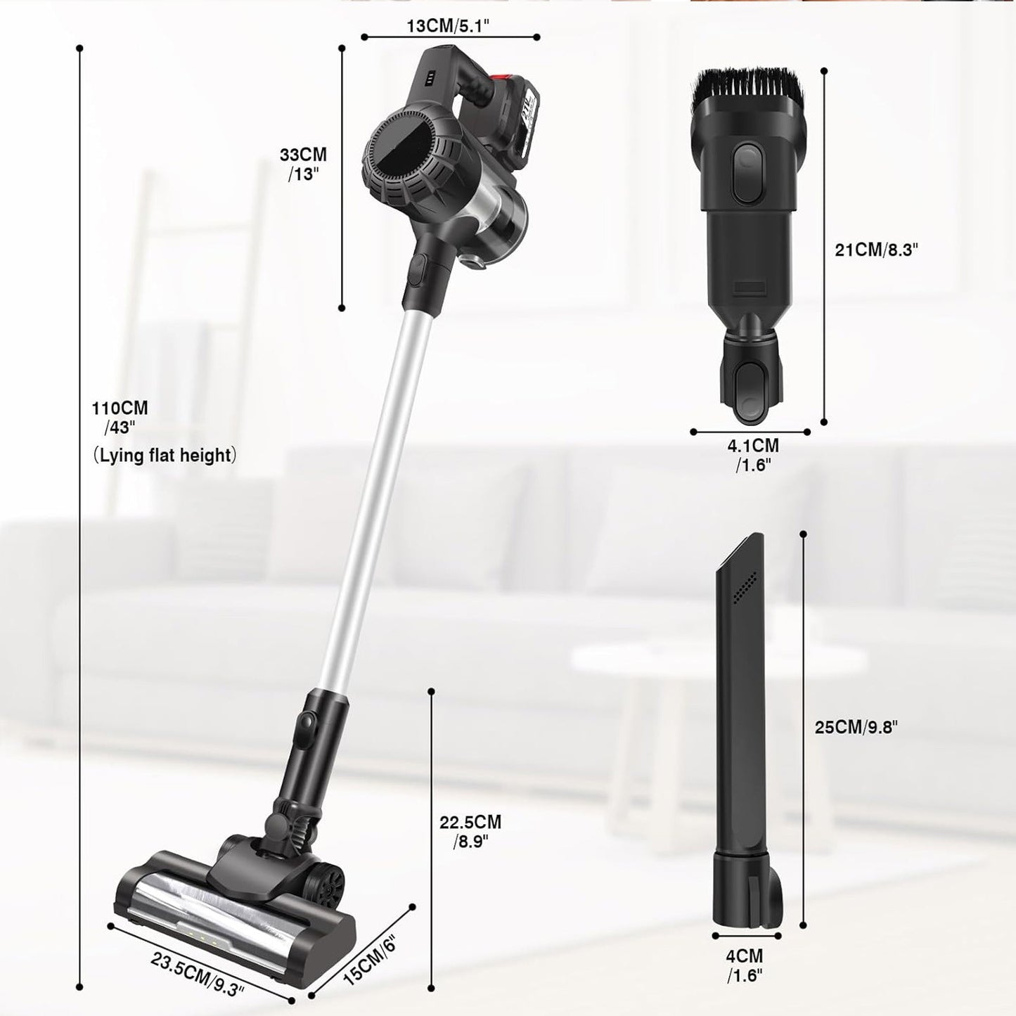 12VBlack Cordless Vacuum Cleaner Stick Handheld Vacuum For Carpet Floor Pet Hair