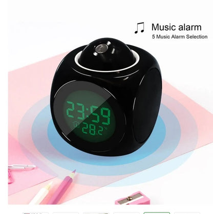 LED Projection Alarm Clock Digital LCD Display Voice Talking Weather Snooze USB
