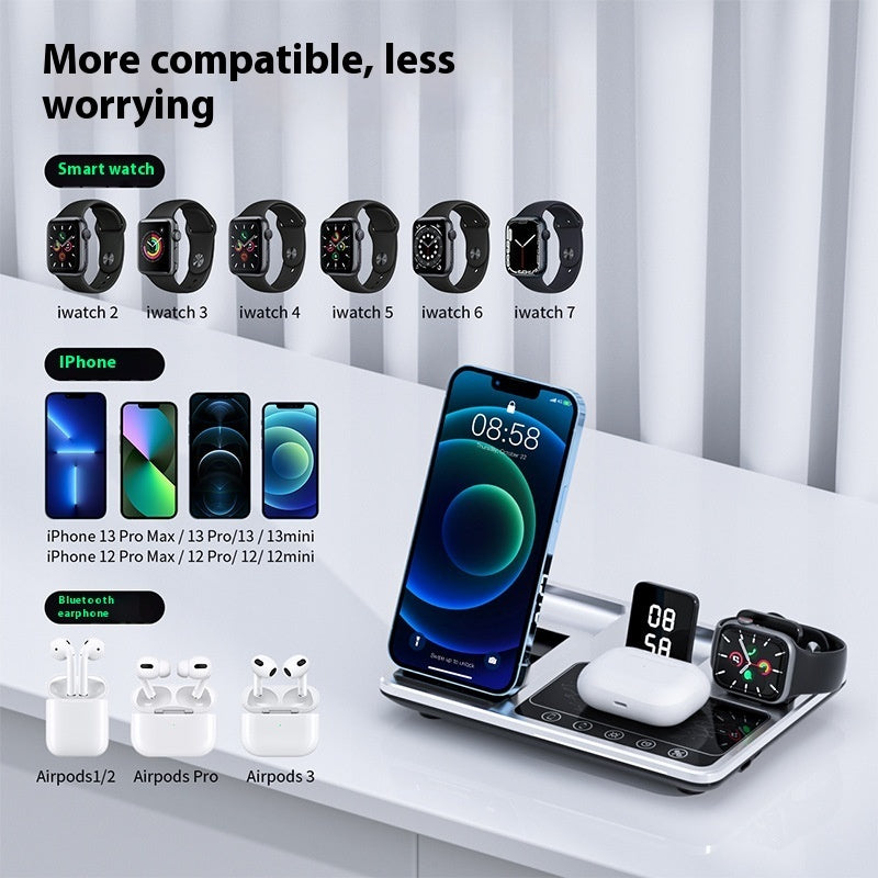 Multifunctional Wireless Fast Charging Clock Mobile Phone Folding Bracket Portable