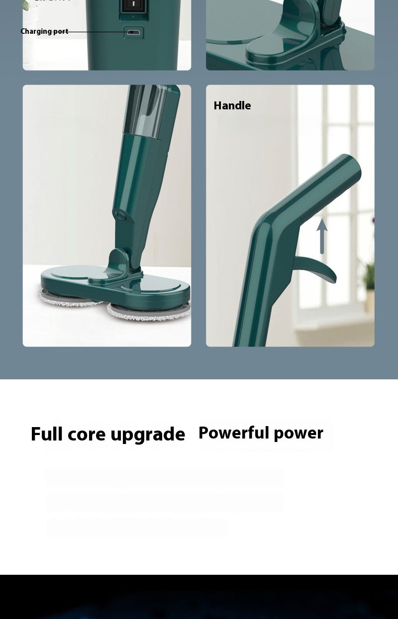 All-in-one sweeping and mopping machine showcasing charging post and handle features in sleek green design.