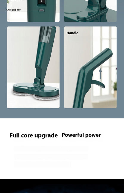 All-in-one sweeping and mopping machine showcasing charging post and handle features in sleek green design.