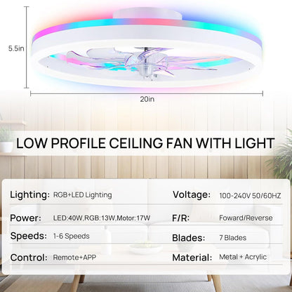 RGB Colorful Smart Bedroom Ceiling Fan Light