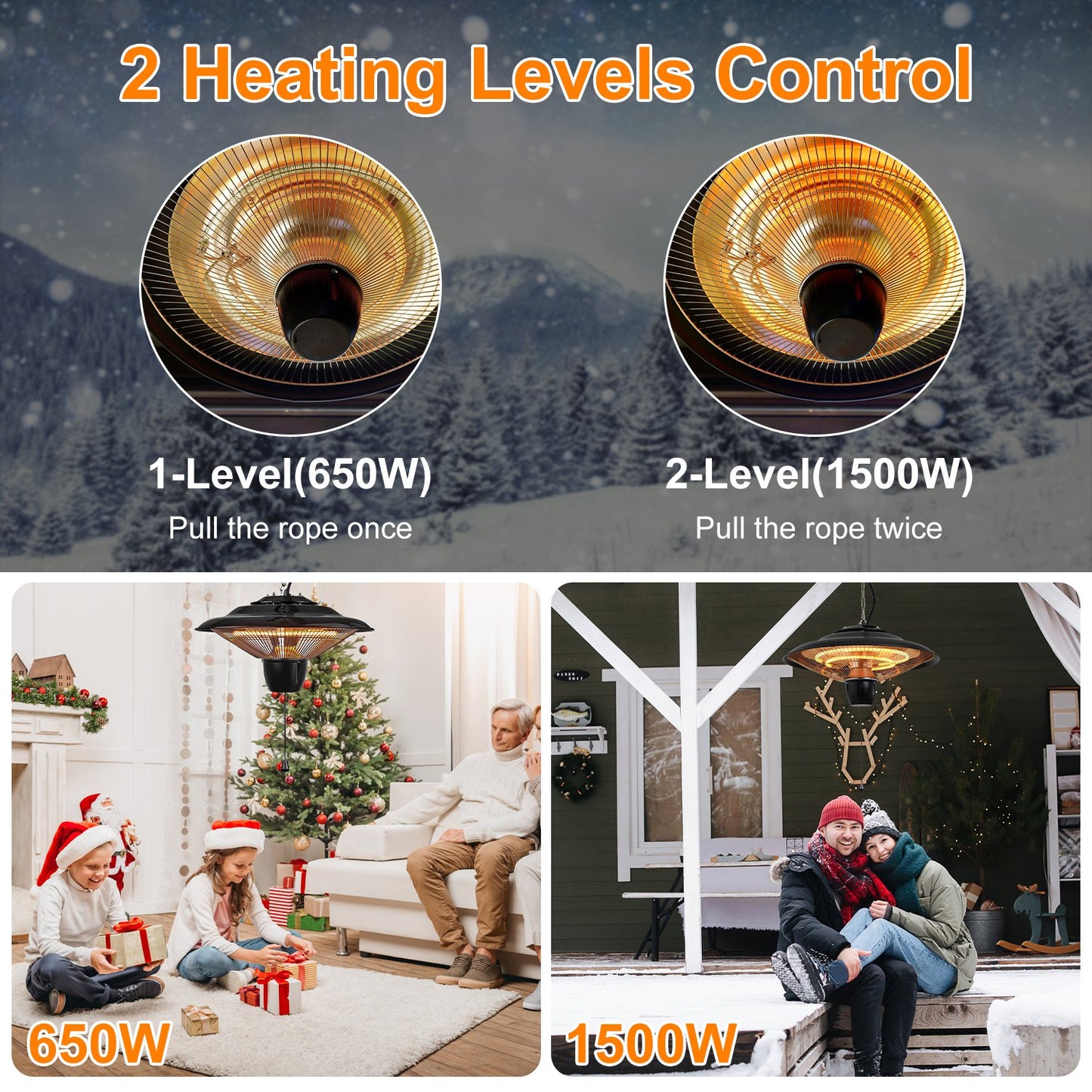 Outdoor Hanging Patio Heater Ultra-Quiet Electric Heating Lamp