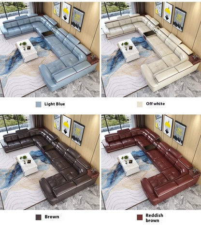 Stylish Italian Genuine Leather Sofa for Living Room with Cup Holder, USB, Adjustable Headrests & Bluetooth Speaker - MANBAS