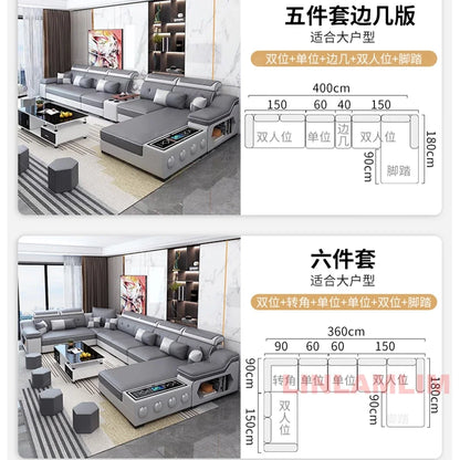 Linlamlim Modern Scientific Fabric Sectional Sofa Set with Chaise Lounge, Bluetooth Speakers, USB Charging Ports for Living Room