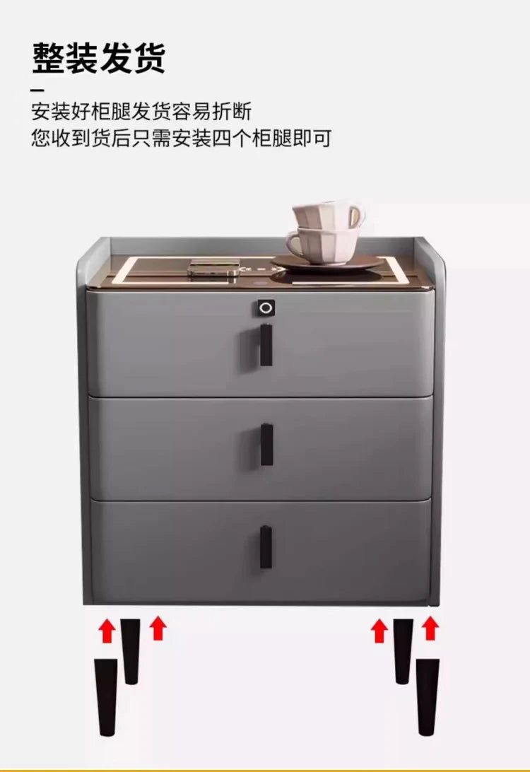 Modern Luxury Bedroom Furniture Foldable Wooden Bedside Table with Smart USB Port Wireless Charger Light Lamp