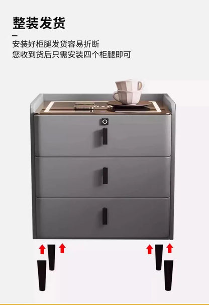 Modern Luxury Bedroom Furniture Foldable Wooden Bedside Table with Smart USB Port Wireless Charger Light Lamp