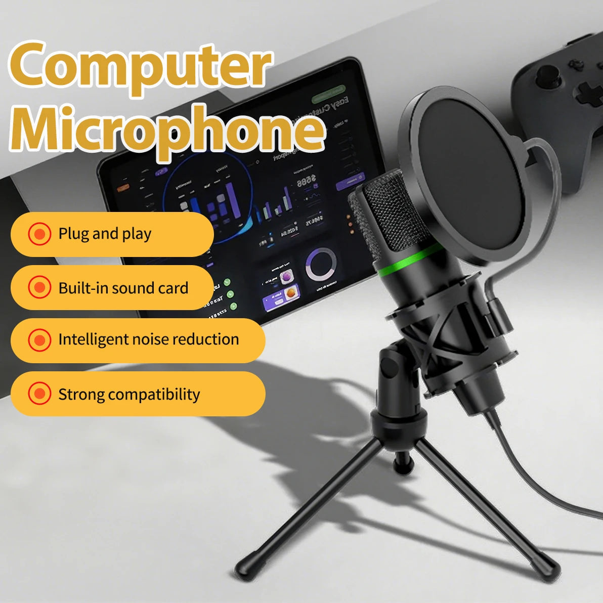 Condenser Microphone USB Wired For PC Computer Laptop Professional Gaming Accessories Streaming Sound Live Podcast RGB Record