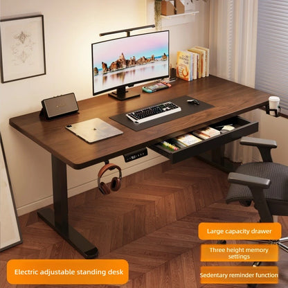 Solid Wood Electric Standing Desk with Drawers Smart Height Adjustable Gaming Computer Workstation for Home Study Office
