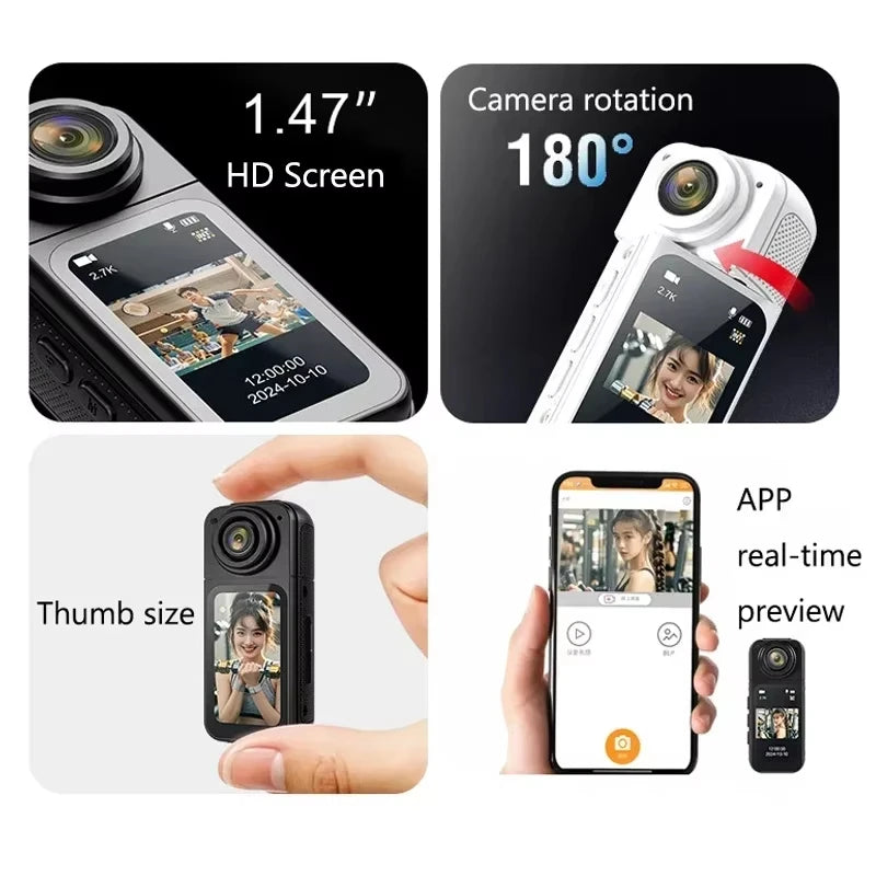 HD 1080P Thumbcam 2.7K WiFi Mini Camera Portable Digital Video Recorder Police BodyCam 180° Rotate Sports DV Riding Camcorder