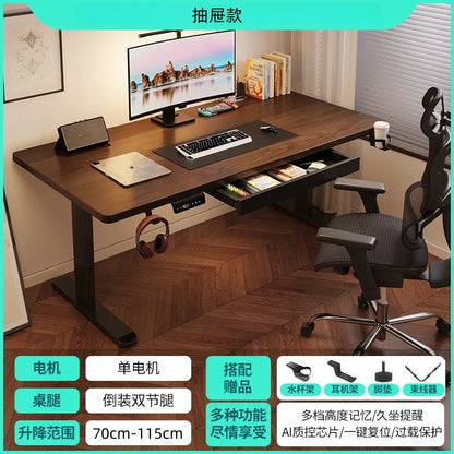 Solid Wood Electric Standing Desk with Drawers Smart Height Adjustable Gaming Computer Workstation for Home Study Office