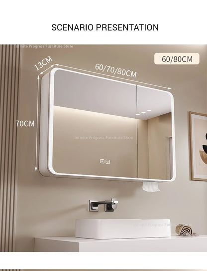 Arc-shaped Smart Bathroom Mirror Cabinet, Wall-mounted Bathroom Mirror Cabinet with Lighting, Smart Bathroom Mirror Cabinet