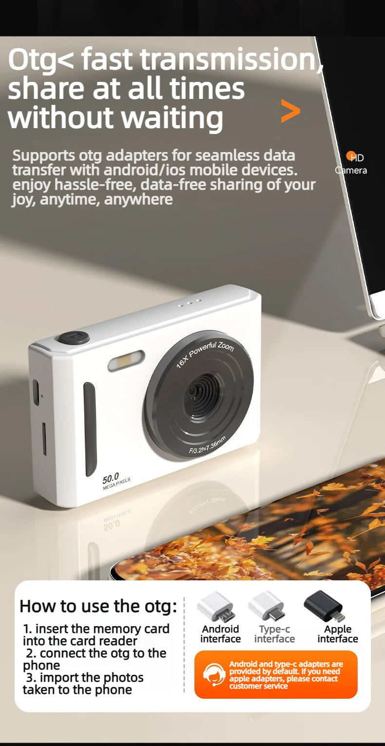 2026 NEW 5K Digital Portable Camera Pixels Auto Focus Entry-level Camera Dual Camera Flash Student CCD