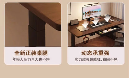 Solid Wood Electric Standing Desk with Drawers Smart Height Adjustable Gaming Computer Workstation for Home Study Office