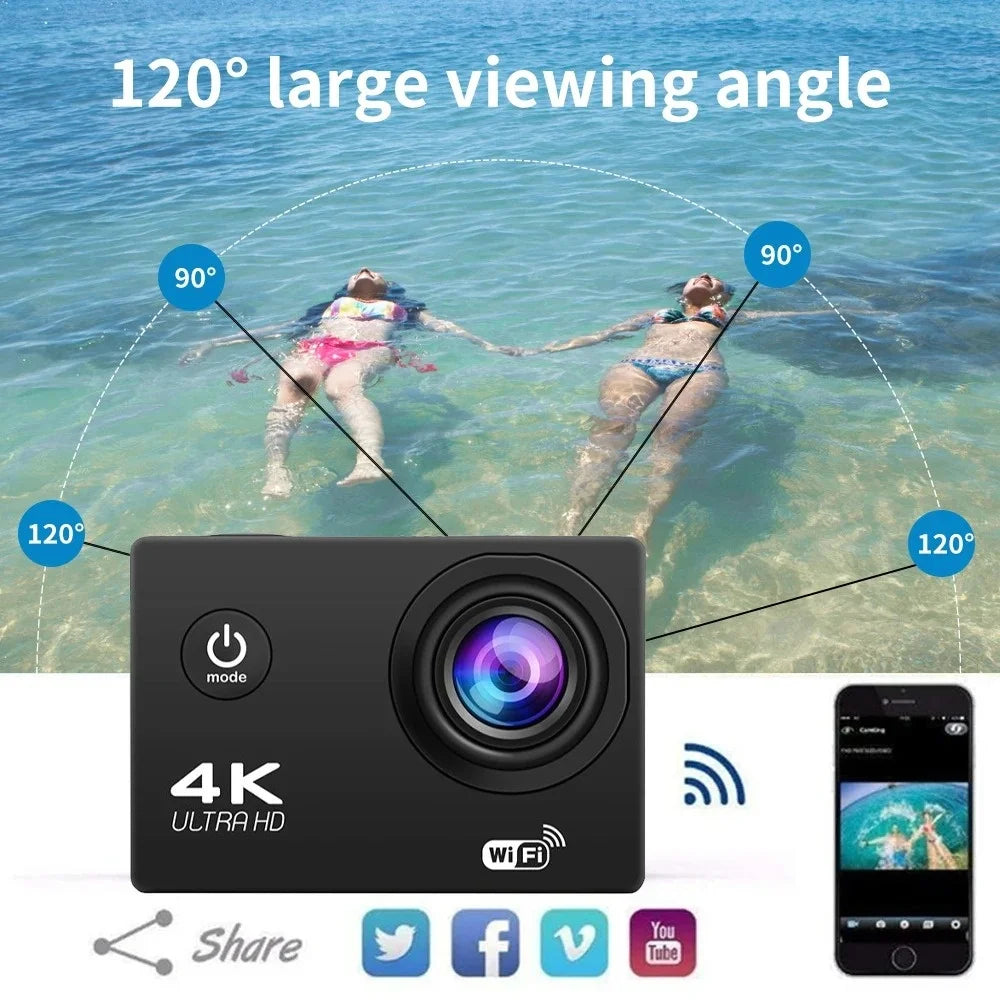 Outdoor WiFi 4K Action Camera Helmet Video Recording 4K/30FPS WiFi 2.0" 170D GPS 4X Zoom Underwater Waterproof Sports Camera