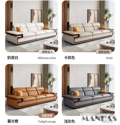 MINGDIBAO Premium Italian Genuine Leather Sofa Set for Living Room with Adjustable Headrests, Bluetooth Speaker, Wireless Charge