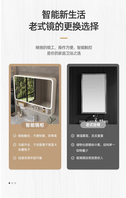 Aluminum Alloy Bathroom Mirror Cabinet Smart Makeup Mirror with Lights  Anti-Fog Wall-Mounted Vanity Cabinet Storage Mirror