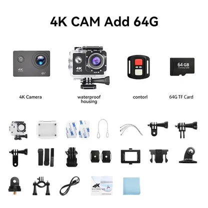 Outdoor WiFi 4K Action Camera Helmet Video Recording 4K/30FPS WiFi 2.0" 170D GPS 4X Zoom Underwater Waterproof Sports Camera