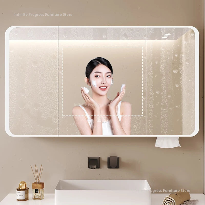 Arc-shaped Smart Bathroom Mirror Cabinet, Wall-mounted Bathroom Mirror Cabinet with Lighting, Smart Bathroom Mirror Cabinet