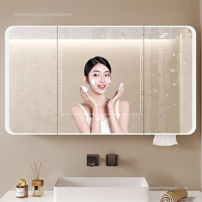 Arc-shaped Smart Bathroom Mirror Cabinet, Wall-mounted Bathroom Mirror Cabinet with Lighting, Smart Bathroom Mirror Cabinet