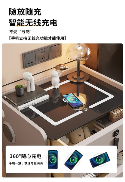 Modern Luxury Bedroom Furniture Foldable Wooden Bedside Table with Smart USB Port Wireless Charger Light Lamp