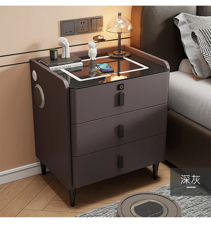Modern Luxury Bedroom Furniture Foldable Wooden Bedside Table with Smart USB Port Wireless Charger Light Lamp