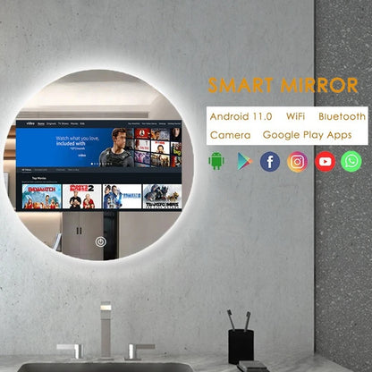 Customized Bedroom Round Intelligent Makeup Mirror, Bathroom Mirror, Android Magic Mirror, Waterproof Strap, 15.6-inch