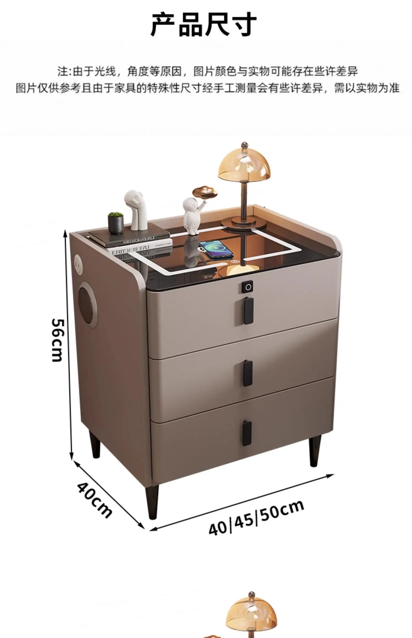 Modern Luxury Bedroom Furniture Foldable Wooden Bedside Table with Smart USB Port Wireless Charger Light Lamp