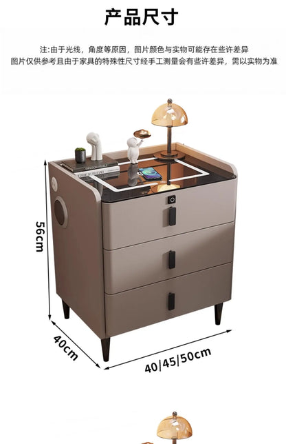 Modern Luxury Bedroom Furniture Foldable Wooden Bedside Table with Smart USB Port Wireless Charger Light Lamp