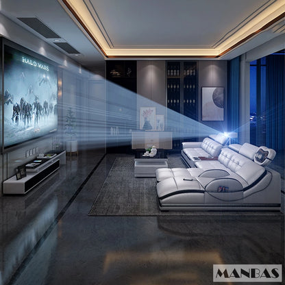 Bluetooth Speaker and Massage Italian Leather Sofa Set with USB, Cup Holder, Adjustable Headrests, Projector Living Room Couch