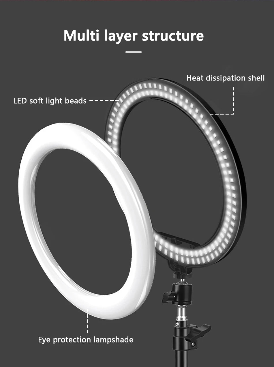 10in 26cm RGB Selfie Ring Light with Telescopic Tripod Stand Phone Holder, Photography RingLight Colorful Led Makeup Fill Lamp