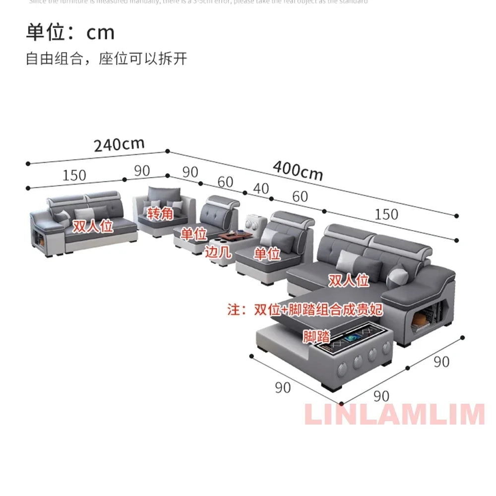 Linlamlim Modern Scientific Fabric Sectional Sofa Set with Chaise Lounge, Bluetooth Speakers, USB Charging Ports for Living Room