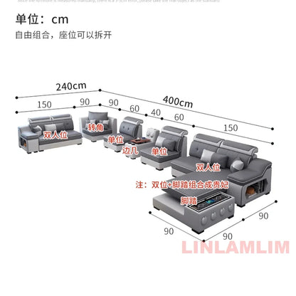 Linlamlim Modern Scientific Fabric Sectional Sofa Set with Chaise Lounge, Bluetooth Speakers, USB Charging Ports for Living Room