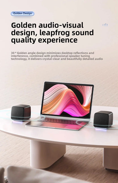 Computer Speakers, Mini Speaker with Cool Lights and Stereo Sound 6W USB Powered 3.5 mm AUX-in Portable Speaker for Computer