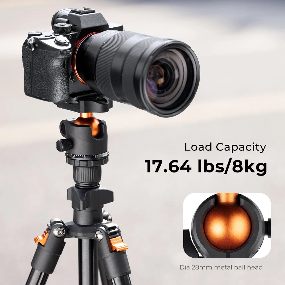 K&F CONCEPT Portable Camera Travel Tripod Flexible Vlog Tripod with 360 Degree Ball Head Quick Release for Canon Nikon Sony DSLR