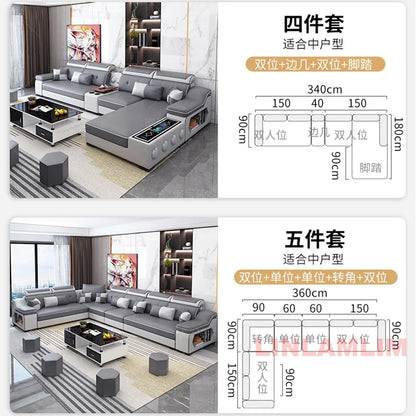Linlamlim Modern Scientific Fabric Sectional Sofa Set with Chaise Lounge, Bluetooth Speakers, USB Charging Ports for Living Room