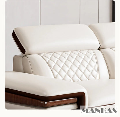 MINGDIBAO Premium Italian Genuine Leather Sofa Set for Living Room with Adjustable Headrests, Bluetooth Speaker, Wireless Charge