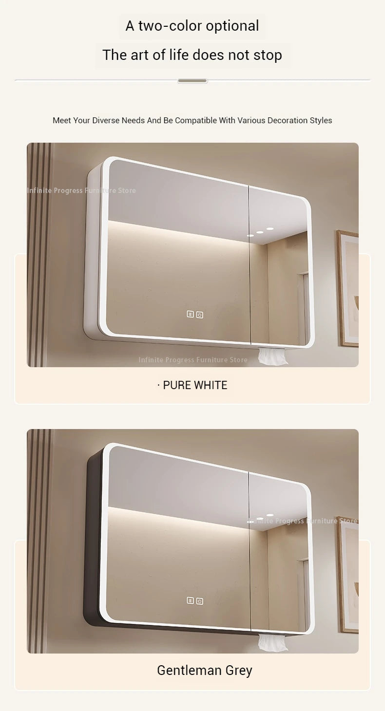 Arc-shaped Smart Bathroom Mirror Cabinet, Wall-mounted Bathroom Mirror Cabinet with Lighting, Smart Bathroom Mirror Cabinet