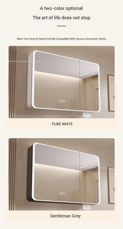 Arc-shaped Smart Bathroom Mirror Cabinet, Wall-mounted Bathroom Mirror Cabinet with Lighting, Smart Bathroom Mirror Cabinet