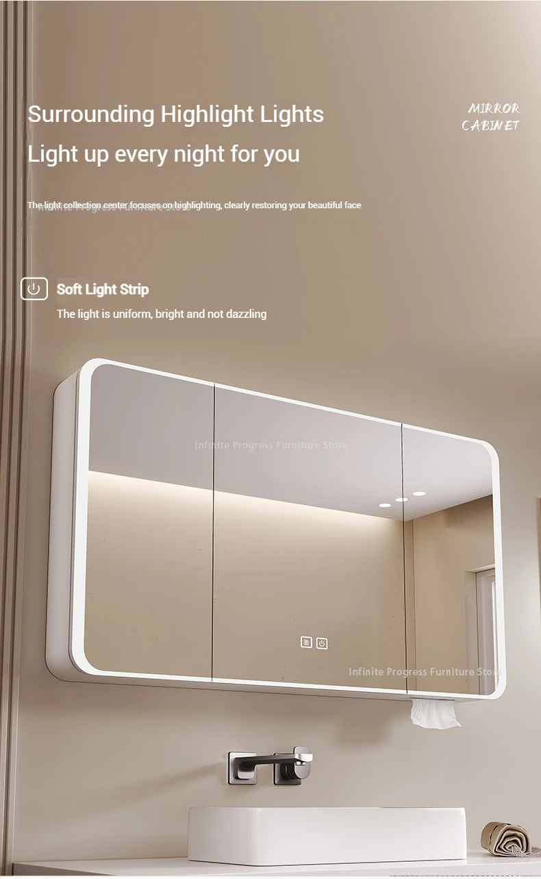 Arc-shaped Smart Bathroom Mirror Cabinet, Wall-mounted Bathroom Mirror Cabinet with Lighting, Smart Bathroom Mirror Cabinet