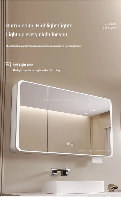 Arc-shaped Smart Bathroom Mirror Cabinet, Wall-mounted Bathroom Mirror Cabinet with Lighting, Smart Bathroom Mirror Cabinet