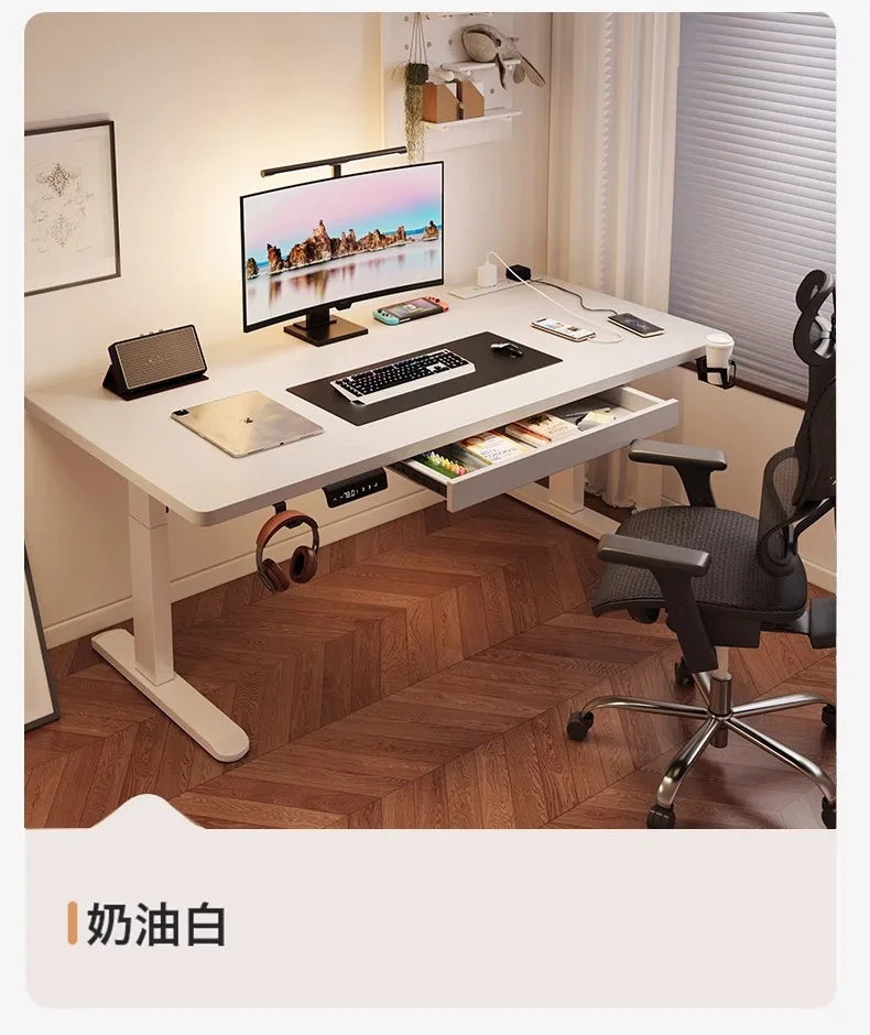 Solid Wood Electric Standing Desk with Drawers Smart Height Adjustable Gaming Computer Workstation for Home Study Office