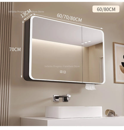 Arc-shaped Smart Bathroom Mirror Cabinet, Wall-mounted Bathroom Mirror Cabinet with Lighting, Smart Bathroom Mirror Cabinet